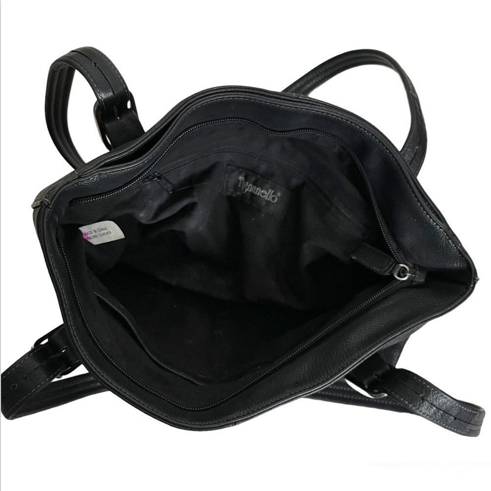 TIGNANELLO Black Pebbled Leather Shoulder Bag Silver Tone Metal Zipper Closure - Picture 6 of 9